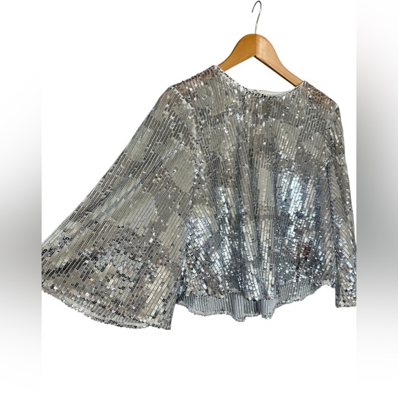Zara trf collection Silver Sequins Disco Flowy Boho Blouse - Picture 9 of 16